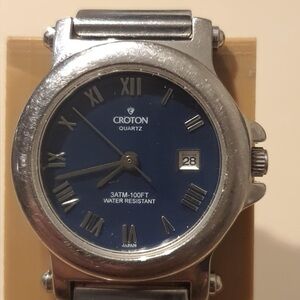 Vintage Croton Silver/Blue Stainless Steel Women's Watch  w/Date